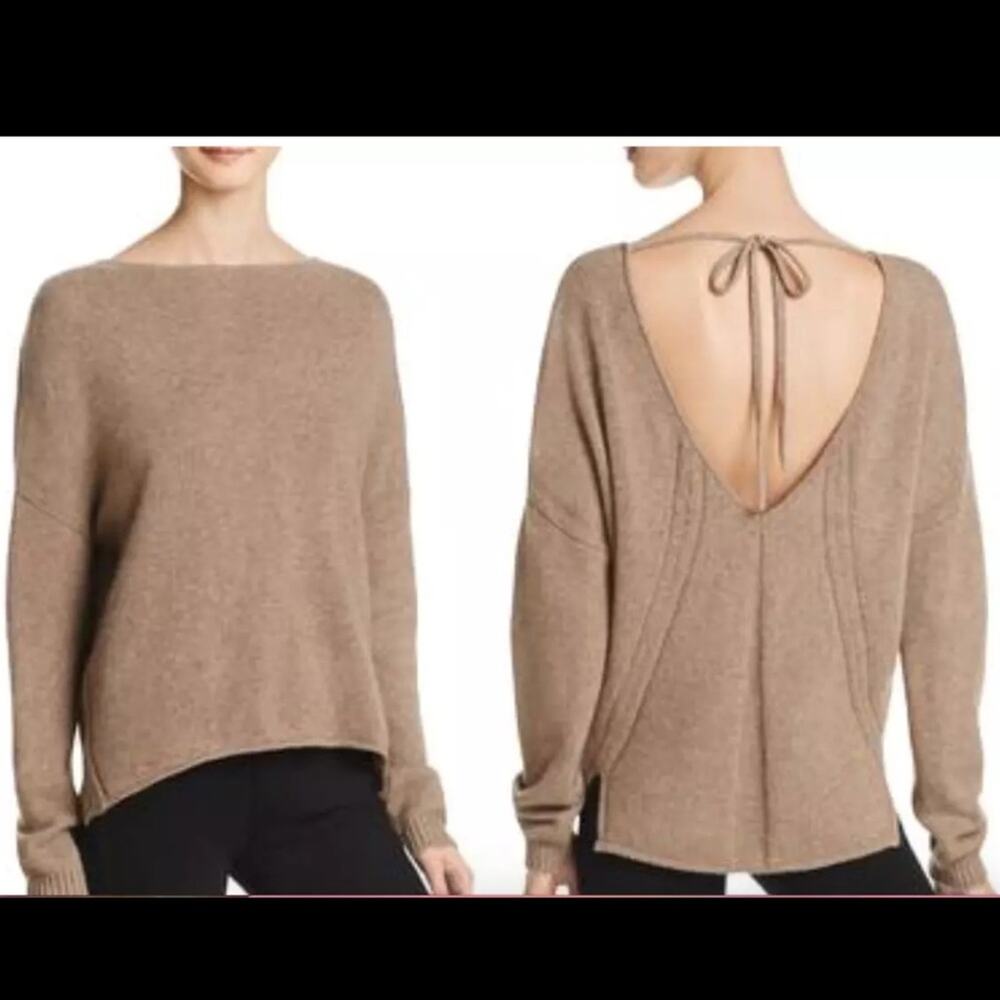 Rebecca Minkoff 100% Cashmere Brown Tan Sweater Back Ties Low Back Women’s